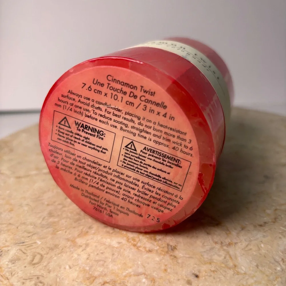 Pier 1 Imports Cinnamon Twist Pillar Candle 3x4 Red Scented Colonnade NEW